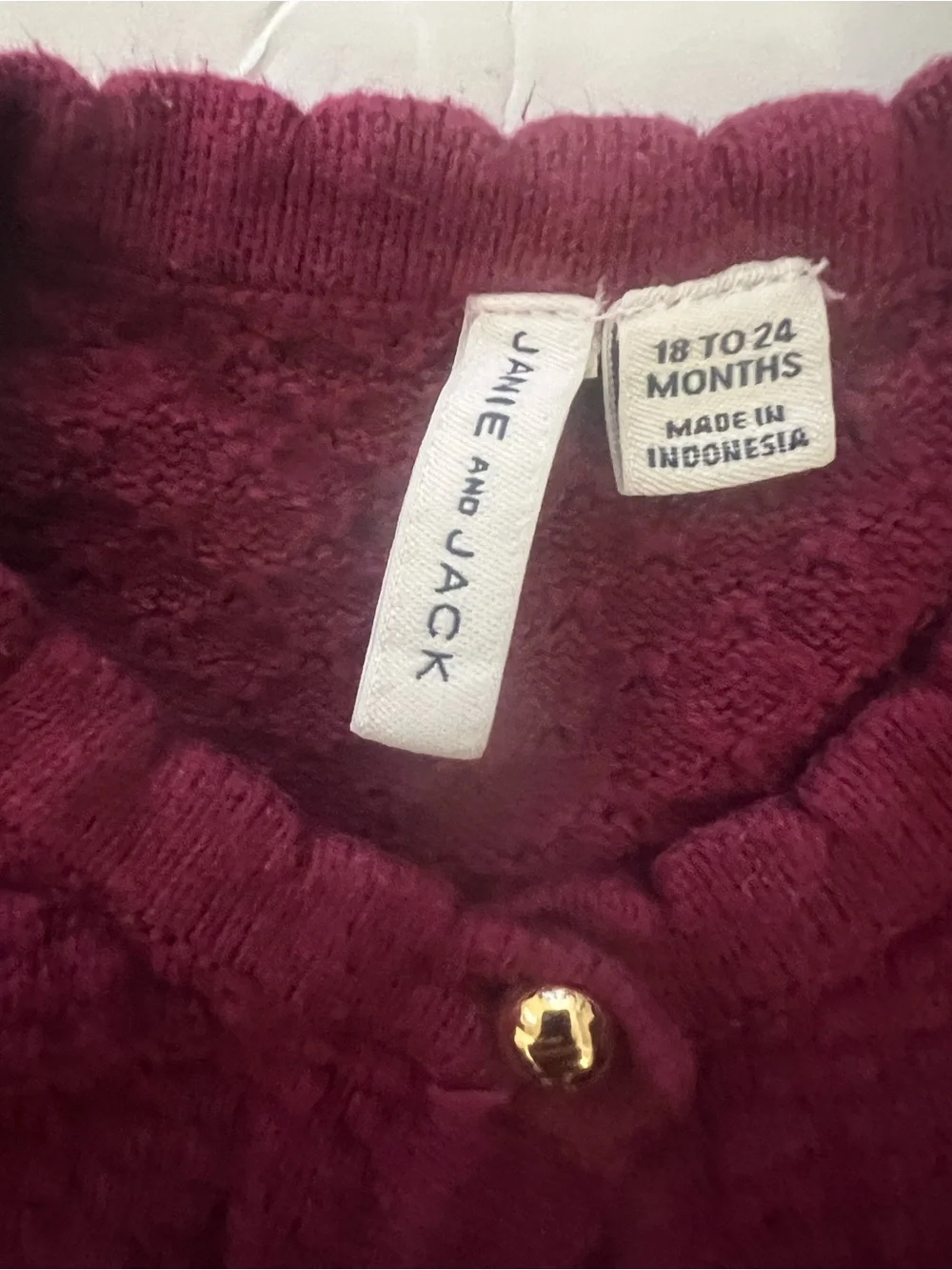 Janie & Jack 18-24m baby Girls' Burgundy Textured gold Button-Front Cardigan